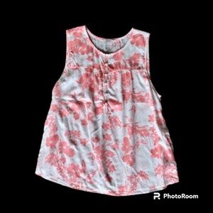 Lucky Brand Pink And White Sleeveless Floral Print Blouse, Size L